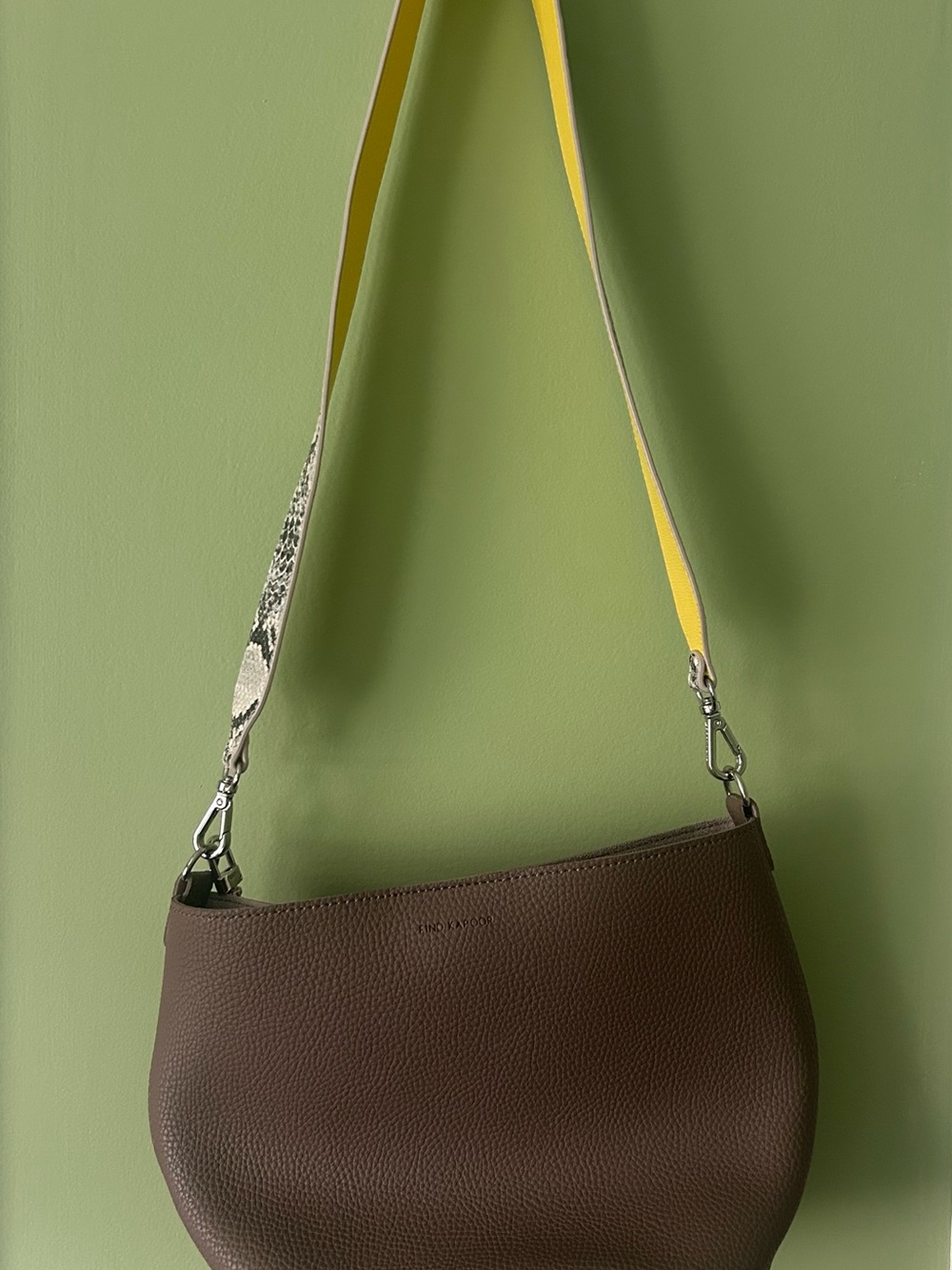 New Find Kapoor Pingo Bucket Bag with Yellow/Snake Skin Accent Strap